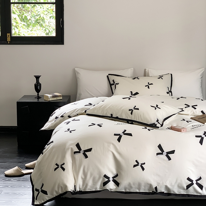 91家纺网 家纺一手货源 找家纺 （总）昔可家纺 2023新款全棉复古风黑花边四件套（风格一）