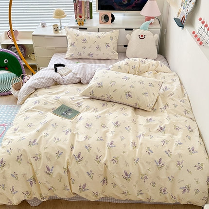 昔可家纺 2023新款全棉治愈风小碎花四件套 紫薰衣草