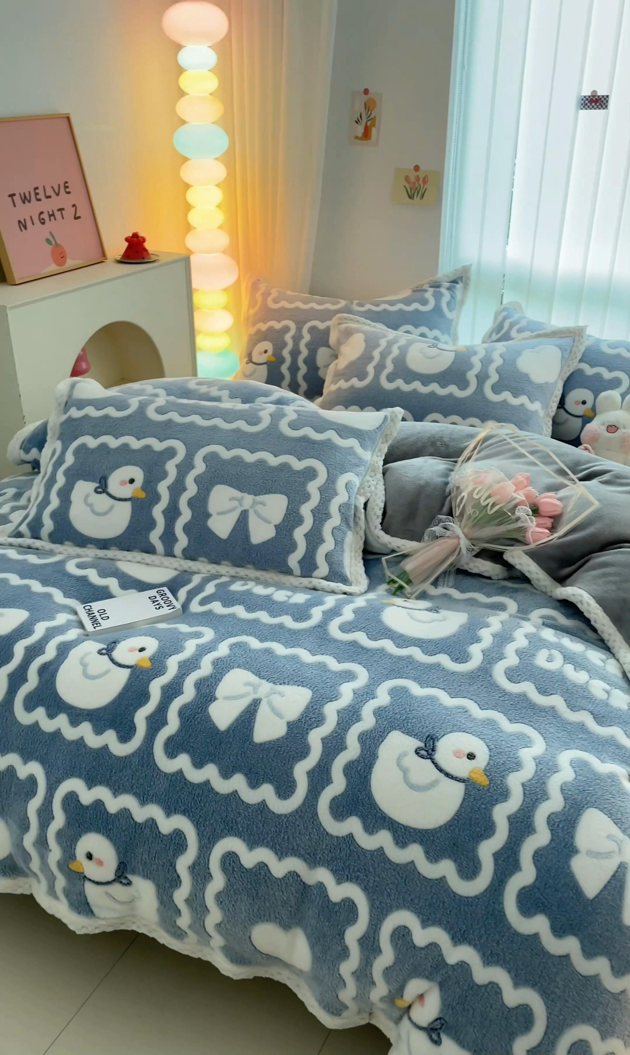 91家纺网 家纺一手货源 找家纺 川悦生活 2023新款立体雪花绒宽边四件套 宽边快乐鸭鸭