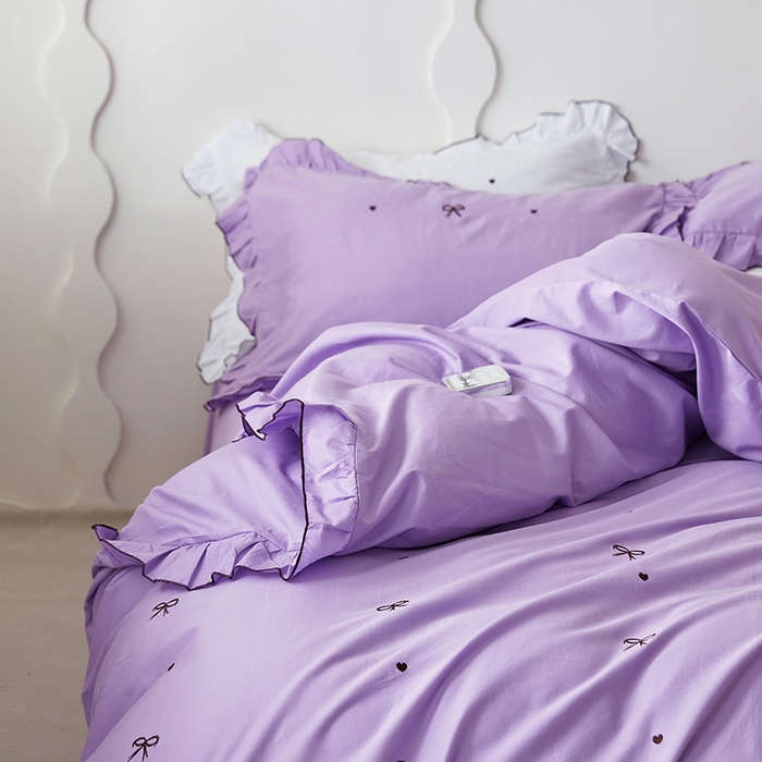 91家纺网 家纺一手货源 找家纺 梦可莱家居 2023新款韩版花边刺绣洛丽塔四件套 洛丽塔-草紫色