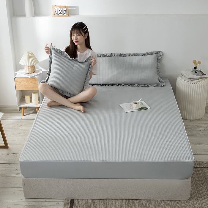 91家纺网 家纺一手货源 找家纺 紫碧螺家纺 2023新款四季棉夹棉系列床笠 灰