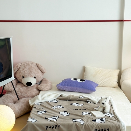 91家纺网 家纺一手货源 找家纺 桃喜 2024秋冬新品羊羔绒毛毯 线条小狗