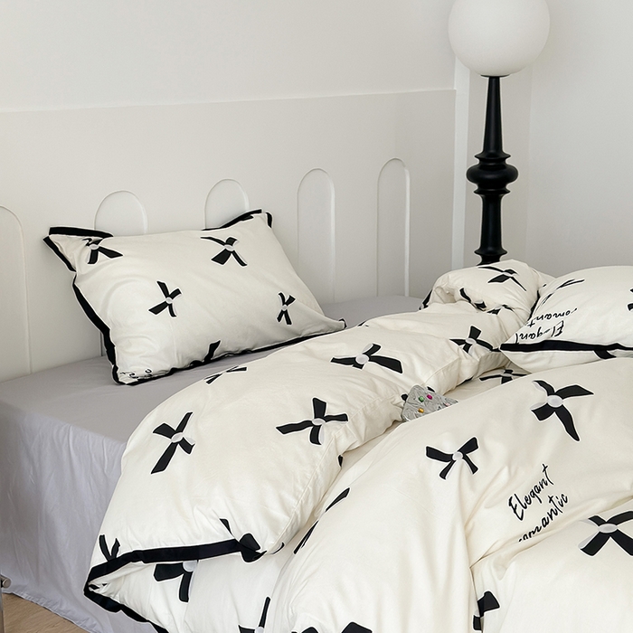 91家纺网 家纺一手货源 找家纺 昔可家纺 2023新款全棉复古风黑花边四件套（风格二） 富家千金蝴蝶结