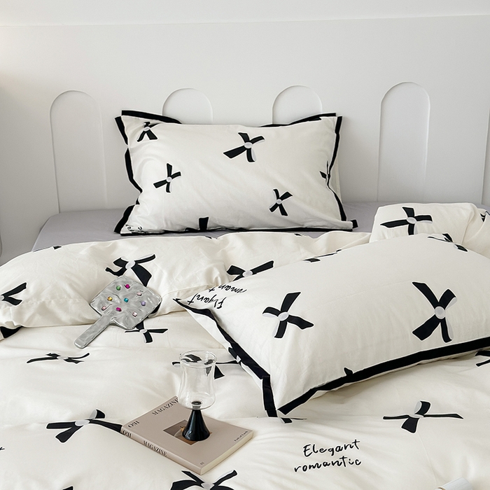 91家纺网 家纺一手货源 找家纺 昔可家纺 2023新款全棉复古风黑花边四件套（风格二） 富家千金蝴蝶结