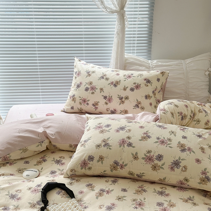 91家纺网 家纺一手货源 找家纺 昔可家纺 2023新款全棉治愈风小碎花四件套 海棠紫