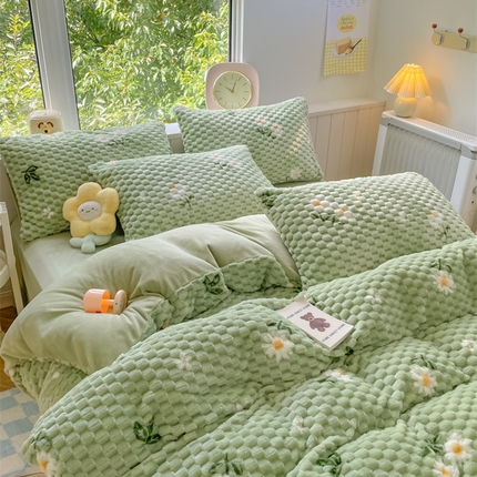 91家纺网 家纺一手货源 找家纺 （总）欧邦 爆款A类金龟绒提花豆豆绒牛奶绒单被套四件套