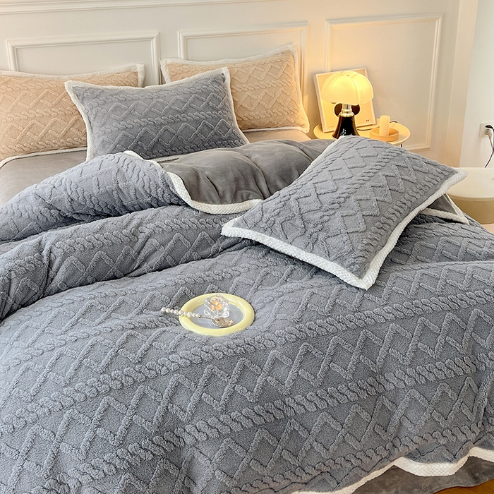 91家纺网 家纺一手货源 找家纺 贝拉梦 2023高克重加厚塔芙绒牛奶绒四件套单品 塔芙绒-蓝灰