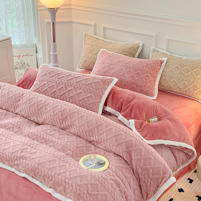 91家纺网 家纺一手货源 找家纺 贝拉梦 2023高克重加厚塔芙绒牛奶绒四件套单品 塔芙绒-玫瑰