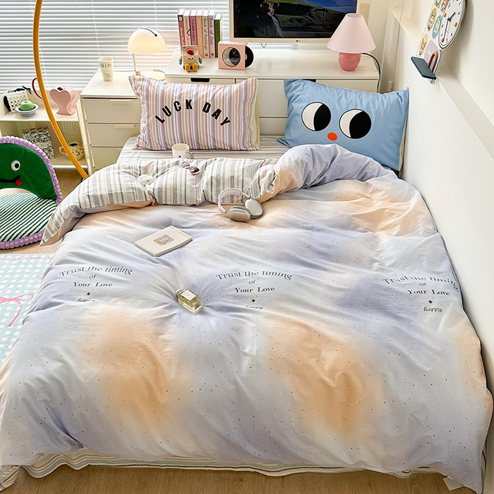 91家纺网 家纺一手货源 找家纺 昔可家纺 2023新款全棉大版数码枕套四件套 星光晕染紫