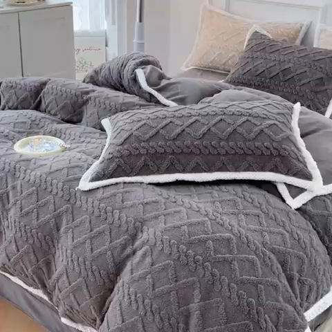 91家纺网 家纺一手货源 找家纺 贝拉梦 2023高克重加厚塔芙绒牛奶绒四件套单品 塔芙绒-深灰