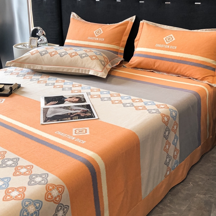 91家纺网 家纺一手货源 找家纺 铭成 2024新款全棉生态喷气加厚磨毛单品床单 卡纳尔-桔