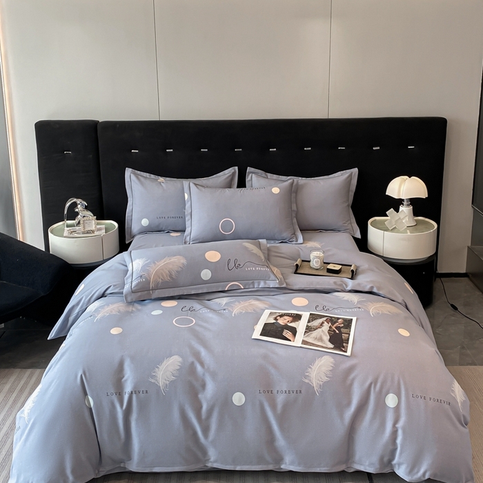 91家纺网 家纺一手货源 找家纺 铭成 2024新款全棉生态喷气加厚磨毛四件套 优雅人生-灰