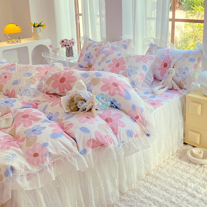 91家纺网 家纺一手货源 找家纺 罗艺轩家纺2024新款全棉蕾丝夹棉床裙忆江南系列-四件套 忆江南~梦境之旅