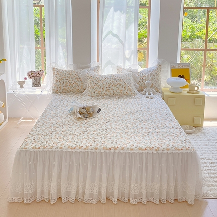 91家纺网 家纺一手货源 找家纺 罗艺轩家纺2024新款全棉蕾丝夹棉床裙忆江南系列-床裙三件套 忆江南~花千朵