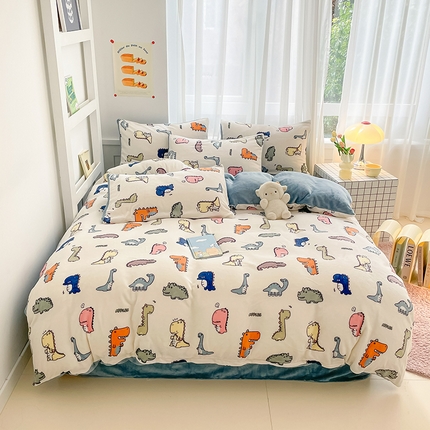 91家纺网 家纺一手货源 找家纺 桃子 2023新款ins小清新韩系可爱卡通奶油兔子加厚牛奶绒系列四件套详情第三批 绒-侏罗纪