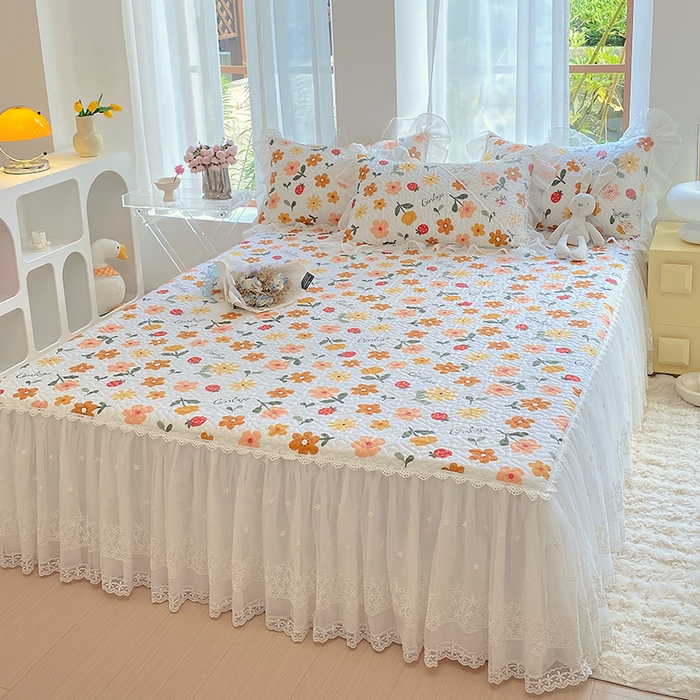 91家纺网 家纺一手货源 找家纺 罗艺轩家纺2024新款全棉蕾丝夹棉床裙忆江南系列-床裙三件套 忆江南~春意