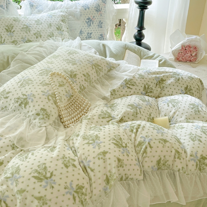 91家纺网 家纺一手货源 找家纺 玛奇朵2023新款秋冬新品5D立体雕花牛奶绒四件套 温妮-绿