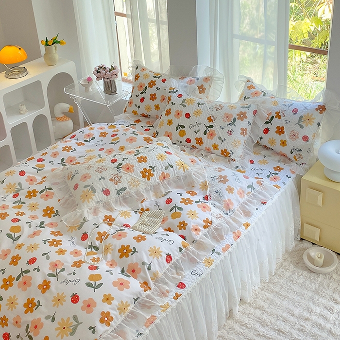 91家纺网 家纺一手货源 找家纺 罗艺轩家纺2024新款全棉蕾丝夹棉床裙忆江南系列-四件套 忆江南~春意