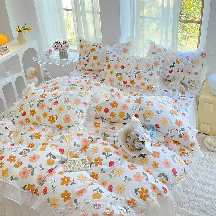 91家纺网 家纺一手货源 找家纺 罗艺轩家纺2024新款全棉蕾丝夹棉床裙忆江南系列-四件套 忆江南~春意