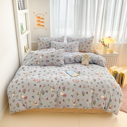 91家纺网 家纺一手货源 找家纺 桃子 2023新款ins小清新韩系可爱卡通奶油兔子加厚牛奶绒系列四件套详情第三批 绒-小可爱羊驼