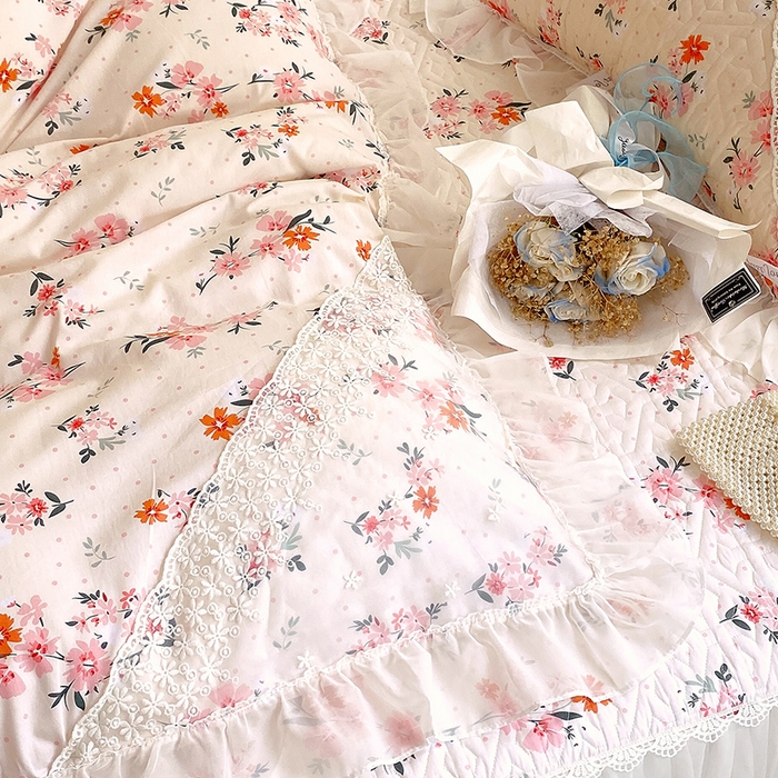 91家纺网 家纺一手货源 找家纺 罗艺轩家纺2024新款全棉蕾丝夹棉床裙忆江南系列-四件套 忆江南~小时光