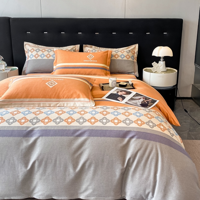 91家纺网 家纺一手货源 找家纺 铭成 2024新款全棉生态喷气加厚磨毛四件套 卡纳尔-桔