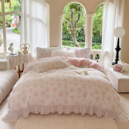 玛奇朵2023新款秋冬新品5D立体雕花牛奶绒四件套 温妮-粉
