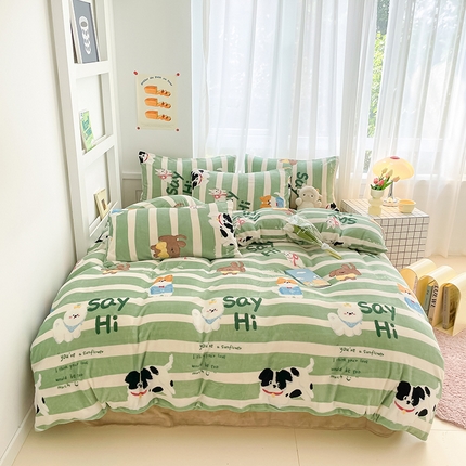 桃子 2023新款ins小清新韩系可爱卡通奶油兔子加厚牛奶绒系列四件套详情第三批 绒-狗狗派对