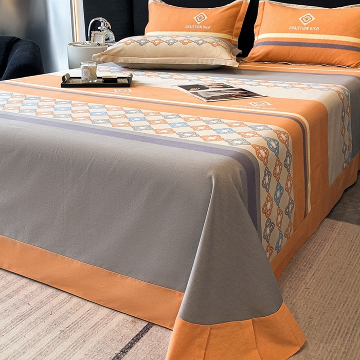 91家纺网 家纺一手货源 找家纺 铭成 2024新款全棉生态喷气加厚磨毛单品床单 卡纳尔-桔