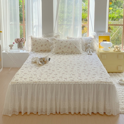 91家纺网 家纺一手货源 找家纺 （总）罗艺轩家纺2024新款全棉蕾丝夹棉床裙忆江南系列-床裙三件套