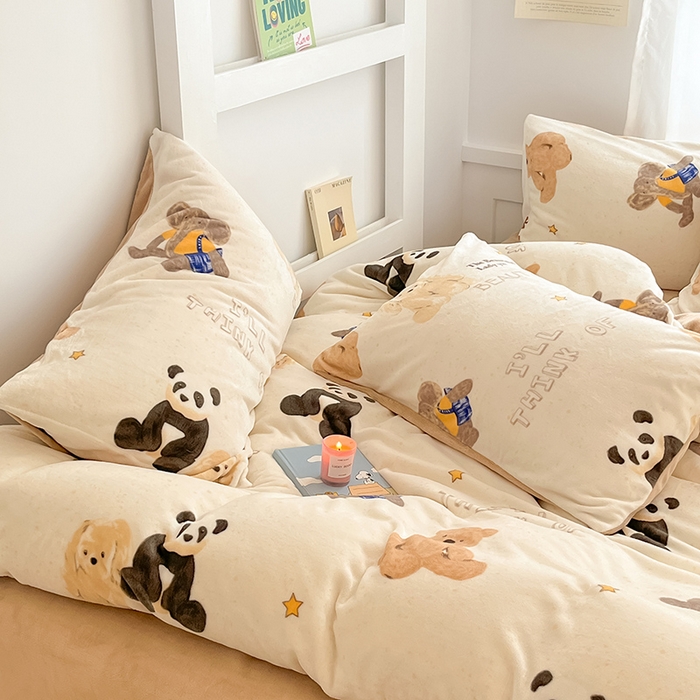 91家纺网 家纺一手货源 找家纺 桃子 2023新款ins小清新韩系可爱卡通奶油兔子加厚牛奶绒系列四件套详情第三批 绒-口袋萌宠