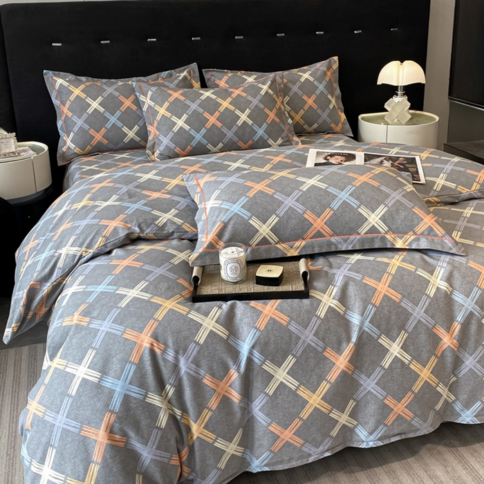 91家纺网 家纺一手货源 找家纺 铭成 2024新款全棉生态喷气加厚磨毛四件套 布朗尼-灰