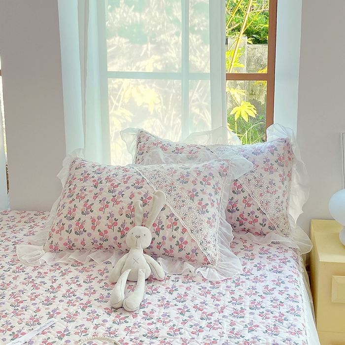 91家纺网 家纺一手货源 找家纺 罗艺轩家纺2024新款全棉蕾丝夹棉床裙忆江南系列-床裙三件套 忆江南~摇曳花开