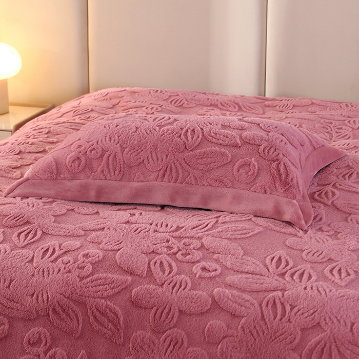 91家纺网 家纺一手货源 找家纺 代芙 2024新款高克重电商直播爆款11斤提花兔毛绒牛奶绒四件套 清雅-豆沙