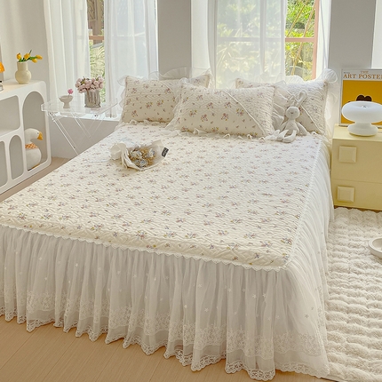 罗艺轩家纺2024新款全棉蕾丝夹棉床裙忆江南系列-床裙三件套 忆江南~清韵幽香