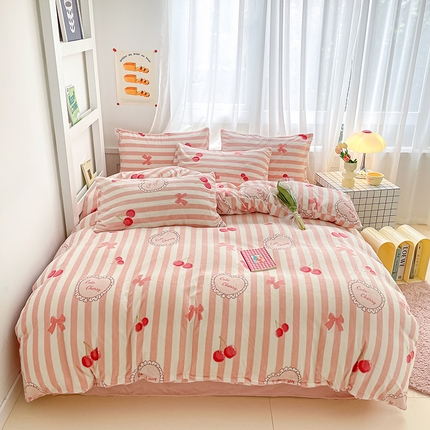 桃子 2023新款ins小清新韩系可爱卡通奶油兔子加厚牛奶绒系列四件套详情第三批 绒-可爱樱桃