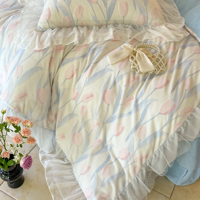 91家纺网 家纺一手货源 找家纺 玛奇朵2023新款秋冬新品5D立体雕花牛奶绒四件套 郁金香-蓝