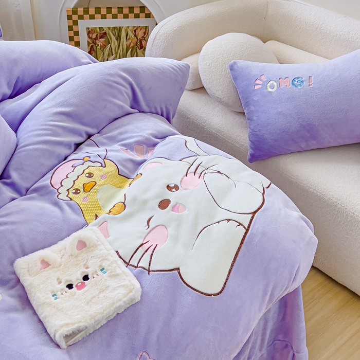 91家纺网 家纺一手货源 找家纺 米瑞娜 2024新款贴布绣牛奶绒四件套 好伙伴-紫