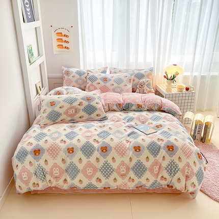 桃子 2023新款ins小清新韩系可爱卡通奶油兔子加厚牛奶绒系列四件套详情第三批 绒-浣溪