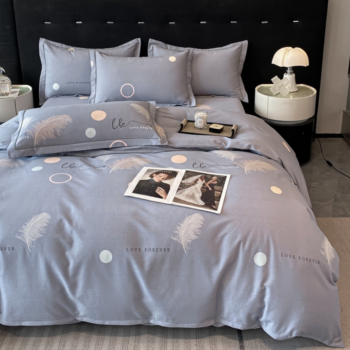 91家纺网 家纺一手货源 找家纺 铭成 2024新款全棉生态喷气加厚磨毛四件套 优雅人生-灰