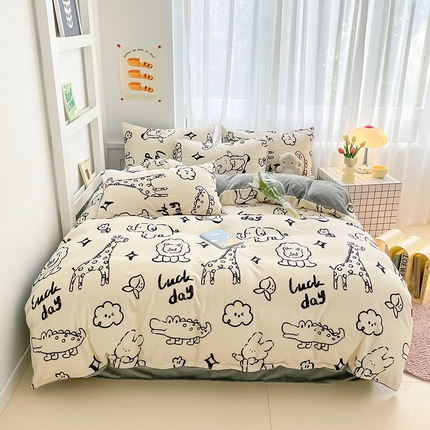 91家纺网 家纺一手货源 找家纺 桃子 2023新款ins小清新韩系可爱卡通奶油兔子加厚牛奶绒系列四件套详情第三批 绒-美好派对