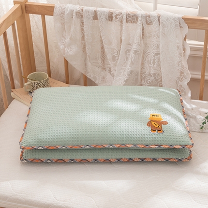 91家纺网 家纺一手货源 找家纺 织布人 2023新款枕芯可拆洗全棉华夫格儿童学生枕头刺绣枕套+枕芯 同学你好-水蓝