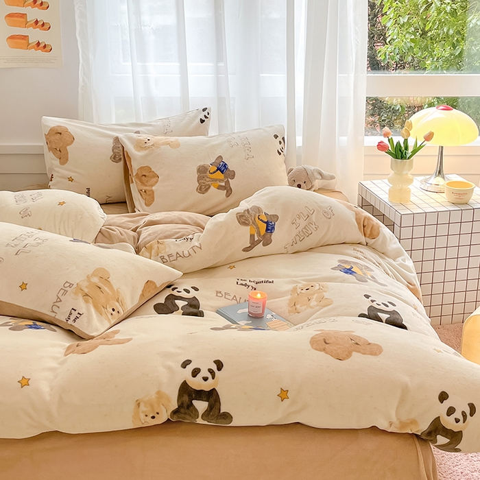 91家纺网 家纺一手货源 找家纺 桃子 2023新款ins小清新韩系可爱卡通奶油兔子加厚牛奶绒系列四件套详情第三批 绒-口袋萌宠