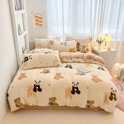 91家纺网 家纺一手货源 找家纺 桃子 2023新款ins小清新韩系可爱卡通奶油兔子加厚牛奶绒系列四件套详情第三批 绒-口袋萌宠