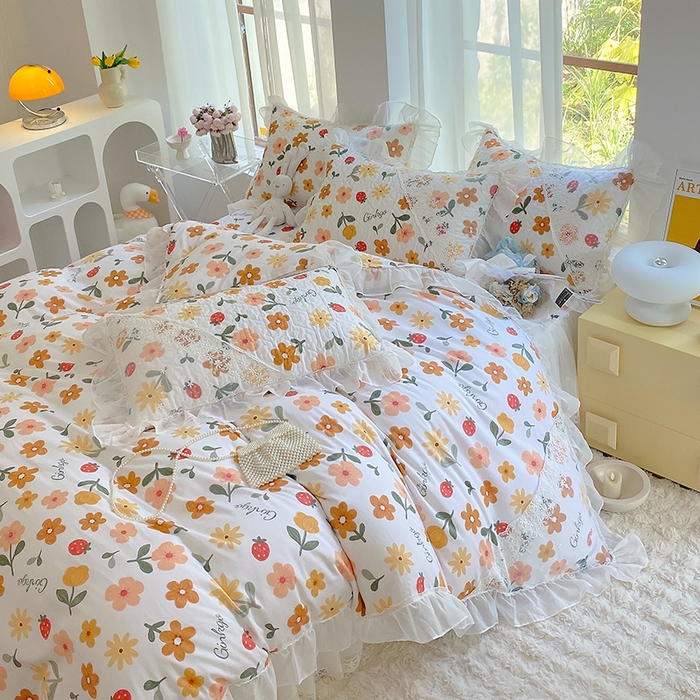 91家纺网 家纺一手货源 找家纺 罗艺轩家纺2024新款全棉蕾丝夹棉床裙忆江南系列-四件套 忆江南~春意