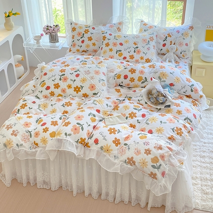 91家纺网 家纺一手货源 找家纺 罗艺轩家纺2024新款全棉蕾丝夹棉床裙忆江南系列-四件套 忆江南~春意