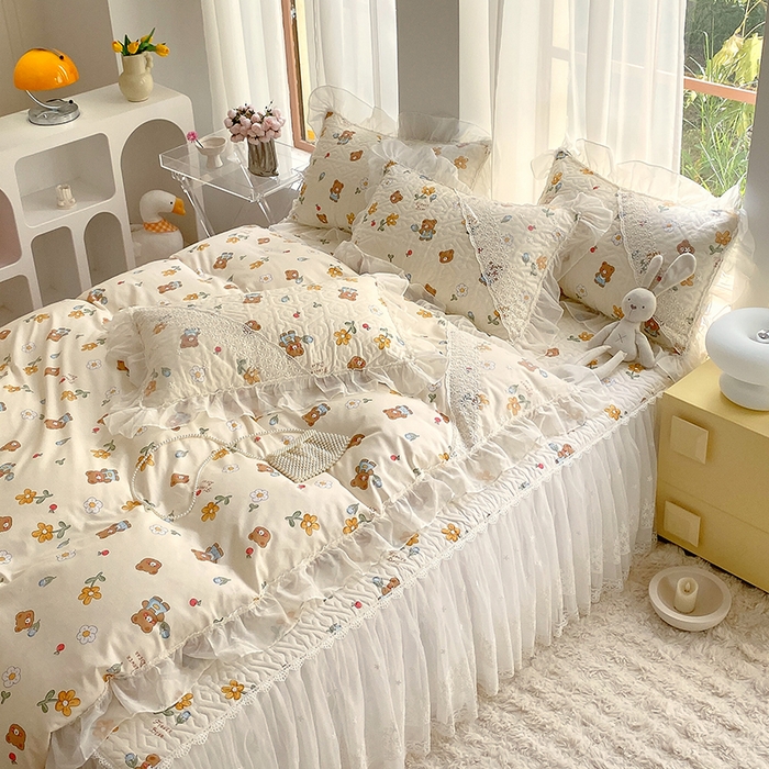 91家纺网 家纺一手货源 找家纺 （总）罗艺轩家纺2024新款全棉蕾丝夹棉床裙忆江南系列-四件套