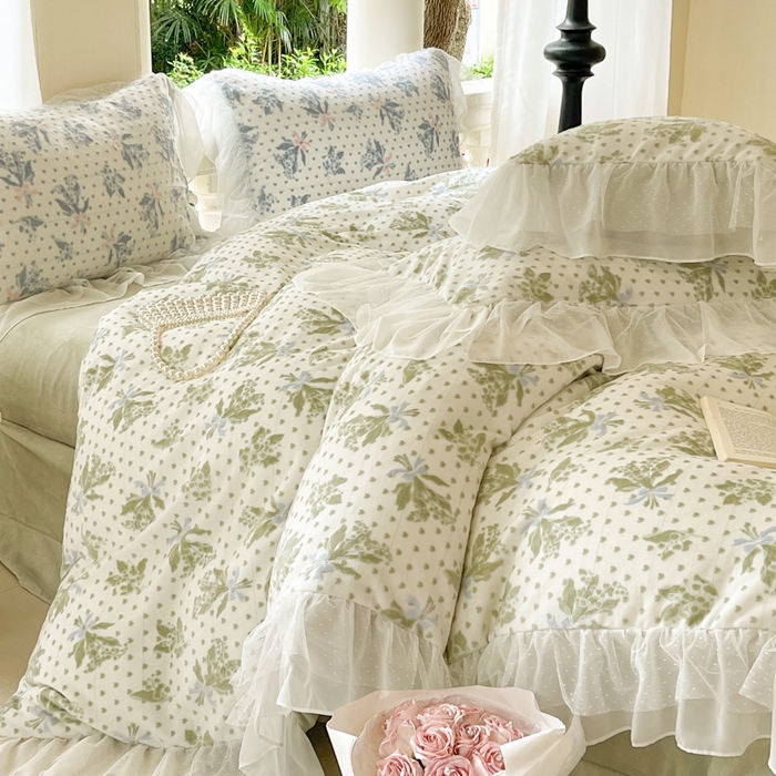 91家纺网 家纺一手货源 找家纺 玛奇朵2023新款秋冬新品5D立体雕花牛奶绒四件套 温妮-绿