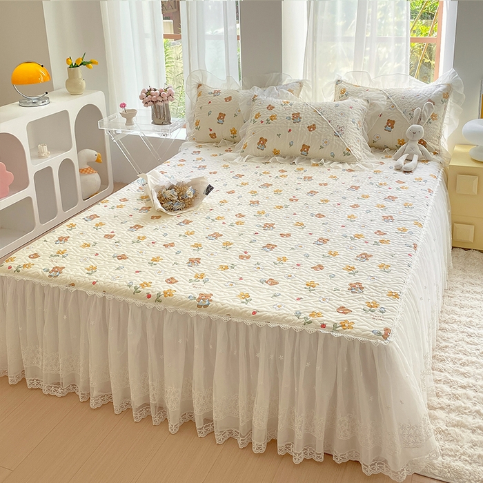 91家纺网 家纺一手货源 找家纺 （总）罗艺轩家纺2024新款全棉蕾丝夹棉床裙忆江南系列-床裙三件套