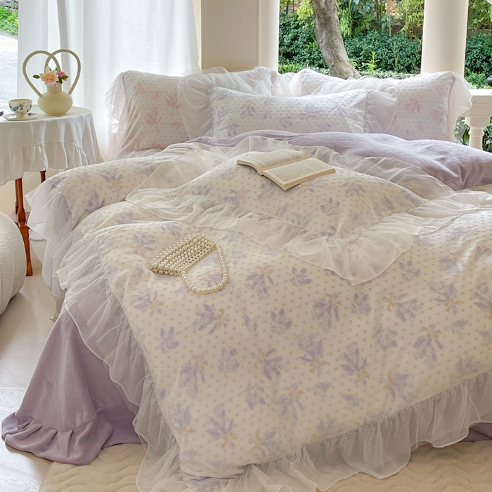 91家纺网 家纺一手货源 找家纺 玛奇朵2023新款秋冬新品5D立体雕花牛奶绒四件套 温妮-紫